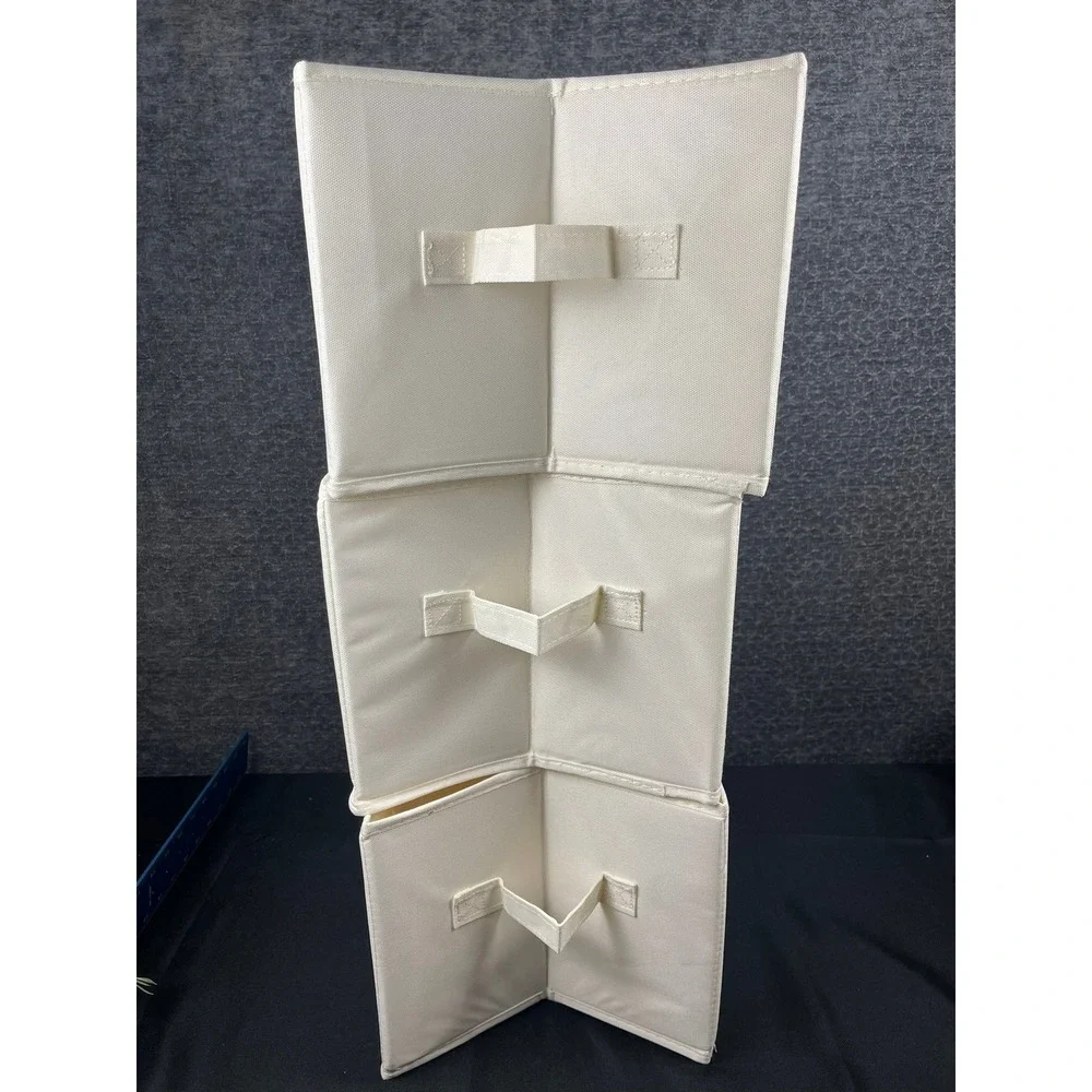 Set of‎ 3 Cream Fabric Drawer Organizers Collapsible 7-Slot Closet Storage Bins